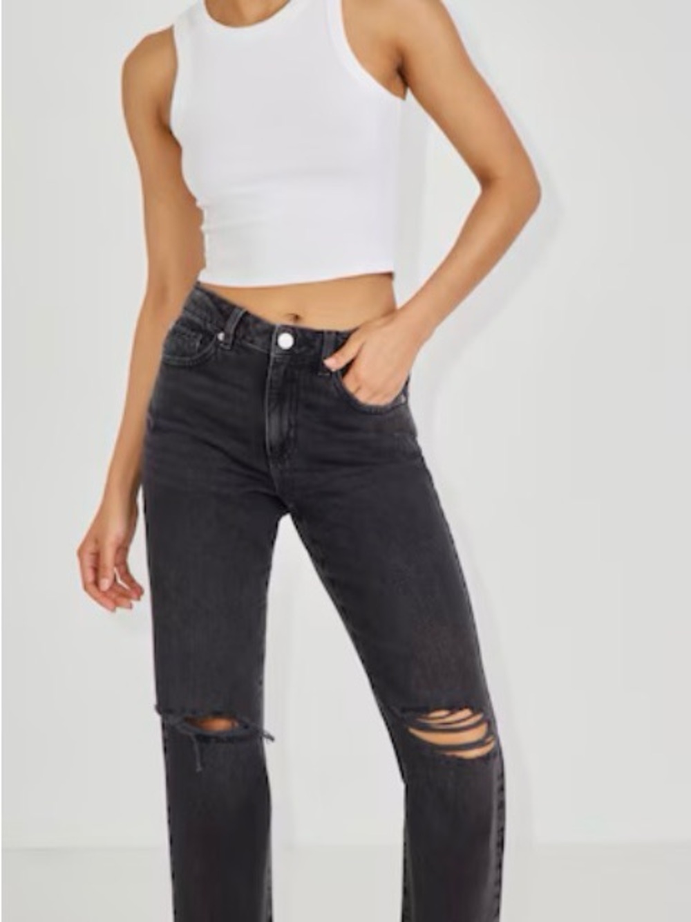 Garage Washed Black High-Rise Distressed Straight Jeans